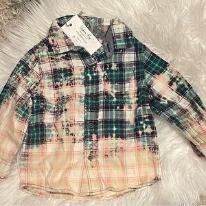 🛑SOLD🛑Green Plaid Hand Bleached Flannel Shirt